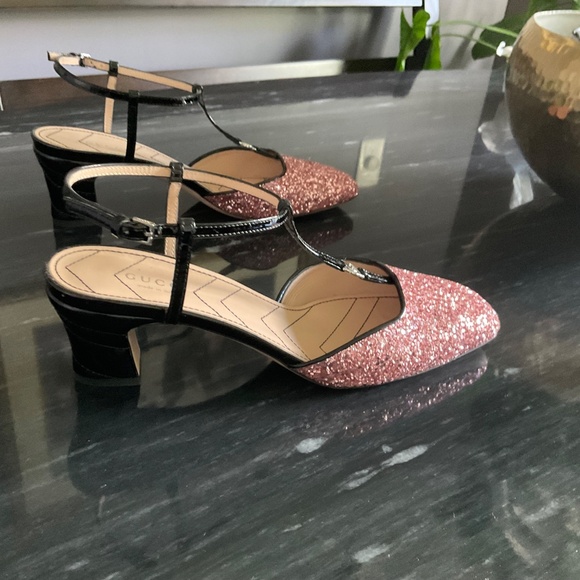 Gucci Double G Logo Glitter T-Strap Pumps w/ Tags - Picture 2 of 6